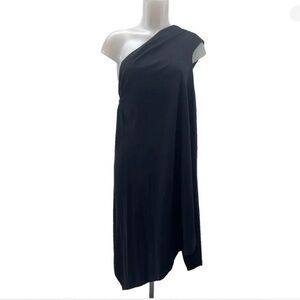 Rick Owens DRK SHDW Black One Shoulder Tunic Dress Asymmetric Hem Size L